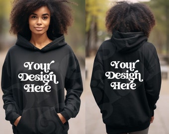 Gildan 18500 Mockup, Gildan Back 18500 Czarny Mockup, Mockup Bluzy Z Kapturem, Makieta Bluzy Z Kapturem Czarnej Dziewczynki, Mockup Tylnej Bluzy Z Kapturem, Różnorodny Mockup
