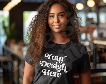 Plus Size Mockup, Plus Size Black Model, African American Model, Bella Canvas Black Mockup, Black Tee Mockup, Diverse Model Mockup
