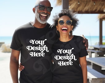 Senior Couple Shirt Mockup, Black Bella Canvas Mockup, Diverse Black Couple Mock Up, Grandpa Grandma Mockup, Black Grandparent Mockup