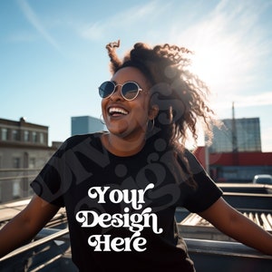 Plus Size Black Model Mockup, Black Gildan 5000 Mockup, Plus Size Black Shirt Mockup, Black Girl Mockup, African American Model Mockup
