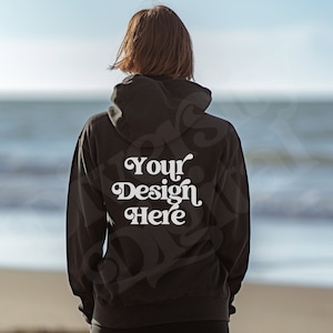 Gildan 18500 Mockup, Gildan Back Hoodie Mockup, 18500 Black Mockup, Hoodie Mockup Back, Beach Mockup, Black Hoodie Mockup, Hoody Mockup