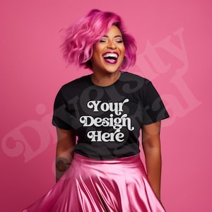 Plus Size Black Model Mockup, Black Gildan 5000 Mockup, Plus Size Pink Mockup, Black Girl Mockup, African American Model Aesthetic Mockup