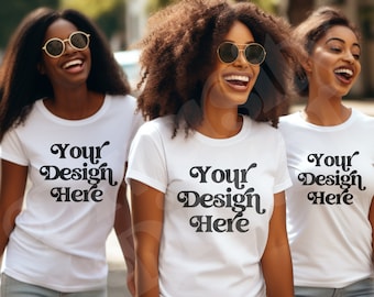 Maqueta de camiseta negra Gildan 64000, maqueta de grupo (PNG, JPG)