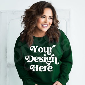 Plus Size Sweatshirt Mockup Plus Size Model Mockup Forest Green Gildan 18000 Mockup Plus Size Mockup Latein Model Mockup Aesthetic Mockup