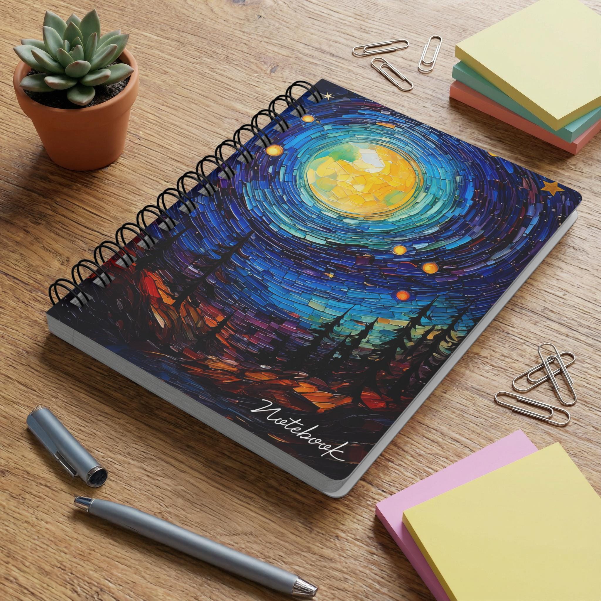 Whimsical Mosaic-inspired Night Sky - Spiral Bound Notebook/journal - Etsy