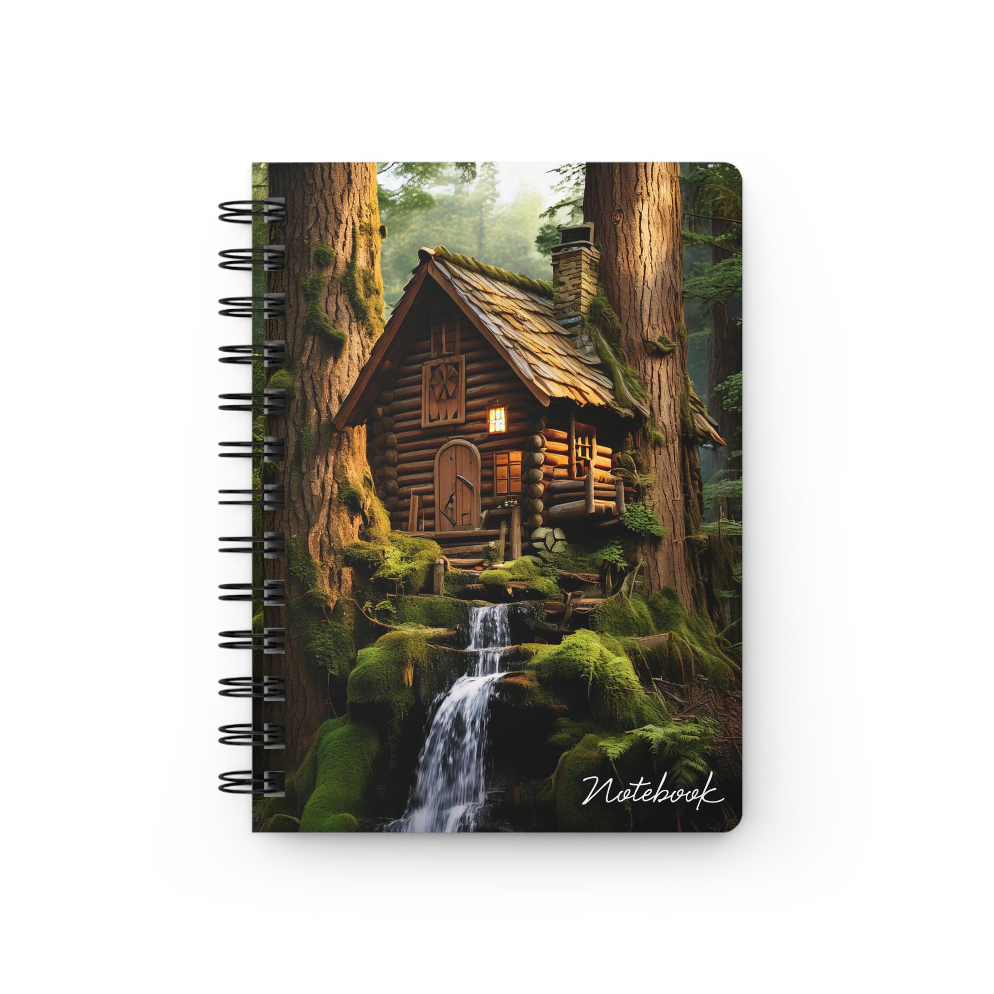 Mystical Woodlands: Pine Tree Bark Cabin Retreat - Spiral Bound Notebook/Journal