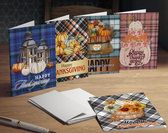Thanksgiving - Plaid Blank Cards Collection 2 - Multi-Design Greeting Cards (5-Pack)