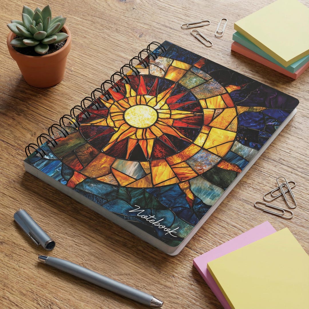 Stained Glass Sun and Moon Spiral Notebook | Journal - Etsy