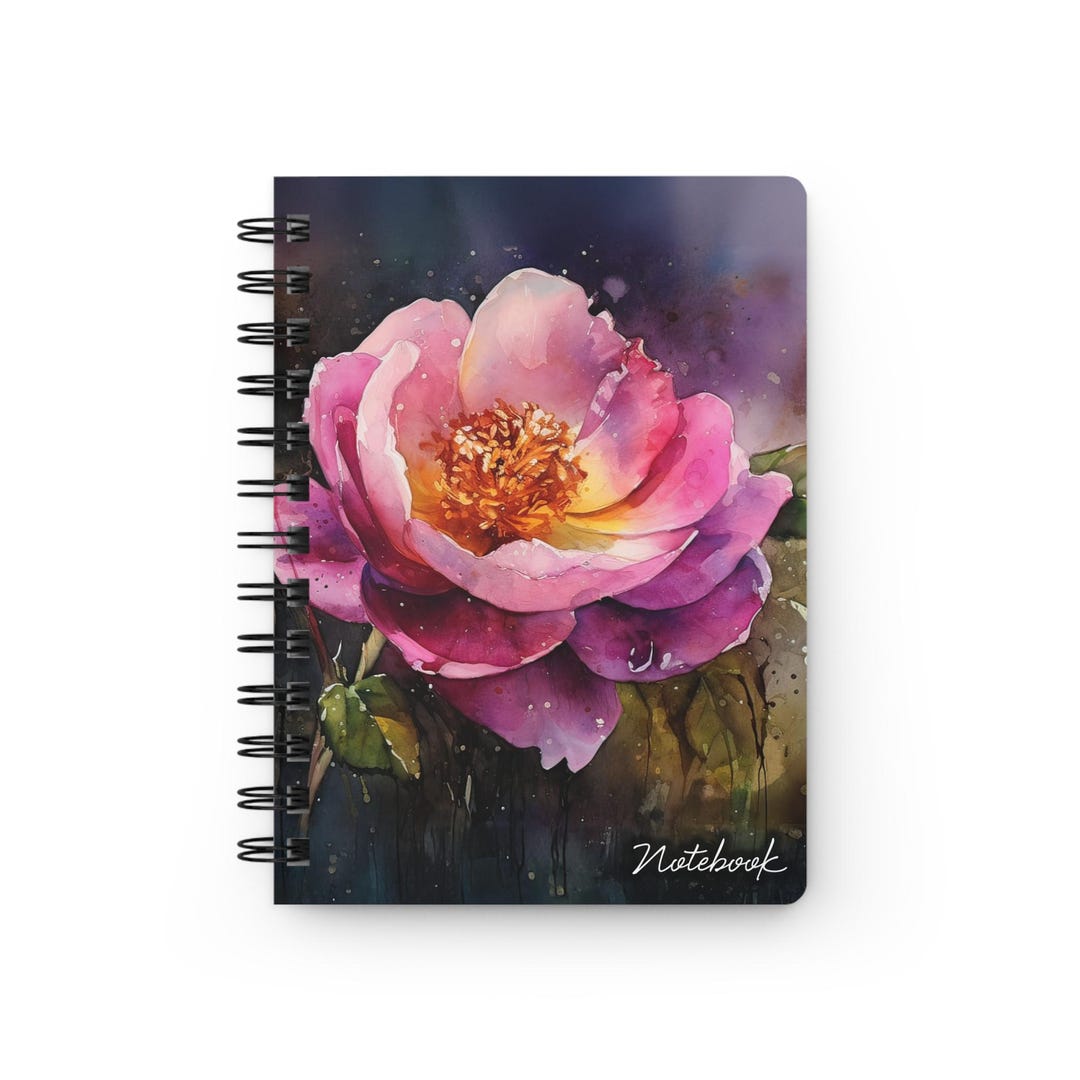 Notebook Pink Roses Elegance Unveiled: Pink Rose Amidst Deep Tones - Spiral Bound Notebook ...