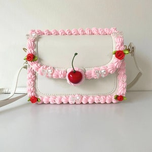 Cherry Creme Fake Cake Crossbody Shoulder Purse - Vintage Decor Bag With Adjustable Straps