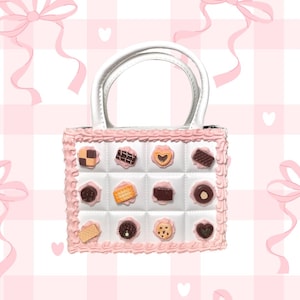 Bolsa de ombro transversal com estampa de biscoito de chocolate branco e bolo falso - Bolsa de decoração vintage com alças ajustáveis