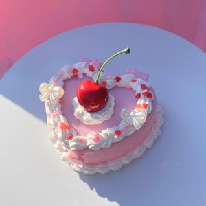 Joyero con forma de corazón de confeti de fresa y espejo, joyero con forma de pastel de fresa y cereza, decoración kawaii coqueta