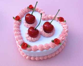 Cherrylicious Fake Cake Heart Decor Box - Vintage Decor Fake Cake Trinket Jewelry Box