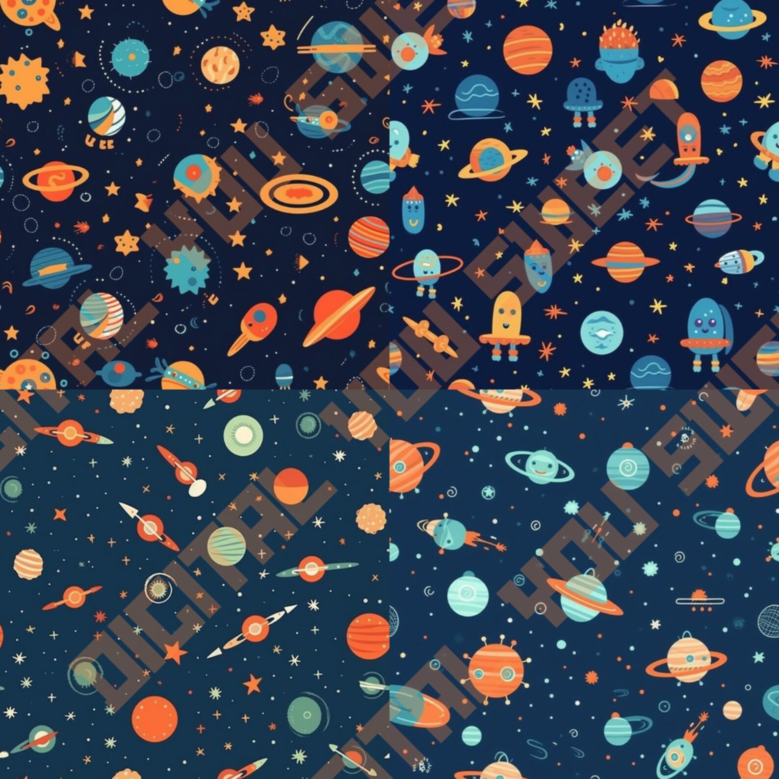 Tileable Space 16 Tileable Space Patterns, Digital Download, Digital Paper, Digital ...