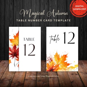 Modèle de carte de mariage aquarelle feuilles d'automne imprimable | Modifiable, téléchargement immédiat | Mariage d'automne magique | WAL2