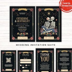 Written in Stars - The Lovers Tarot Card Wedding Invitation Suite Template | Skeleton Wedding Suite | Gothic Wedding | Instant download