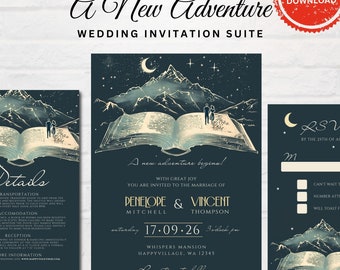 A New Adventure Wedding Invitation Suite Template | Surreal Wedding Suite | Storytelling Wedding | Instant download