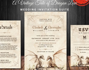 Dragon Wedding Invitation Suite: Vintage Medieval Design (Digital Download)
