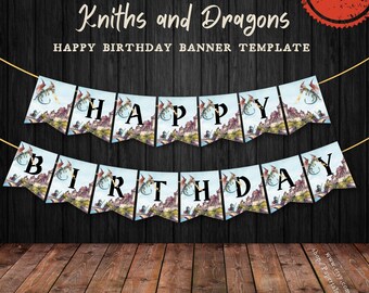 Knights and Dragons Birthday Banner: Editable Medieval Theme (Digital Download)