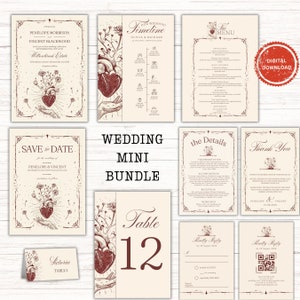 My Heart Is Yours Template Wedding Mini Bundle, Editable Invitation Suite, RSVP, Details, Thank You Card, Printable Set, Instant Download