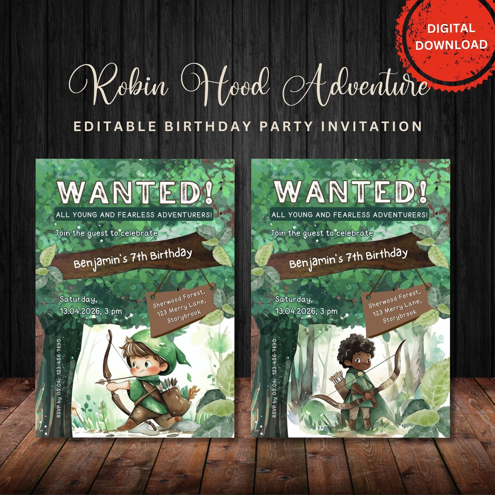 Robin Hood Birthday Invitation Template: Editable Kids Party Invite ...