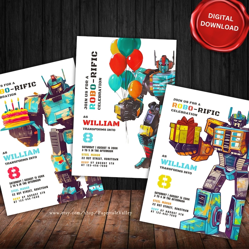 EDITABLE Robots Birthday Party Invitation TEMPLATE | Robots Birthday Invitation | Robots With ...