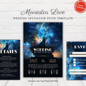 Movie Star Love Hochzeitseinladungs-Vorlage | Druckbares Film-Hochzeits-Einladung | Kino-Hochzeits-Einladung | Sofortiger Download