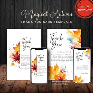 Modèle de remerciement de mariage aquarelle feuilles d'automne imprimable | Modifiable, téléchargement immédiat | de remerciements magique pour mariage d'automne | WAL2