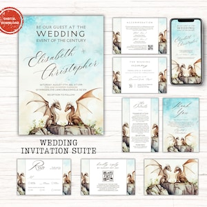 Dragon Love Template Wedding Invitation Suite | Printable Wedding Set | Medieval Wedding RSVP, Details | Instant Download