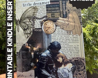 Inserto Kindle romántico: Arte vintage de caballero y lector / Descarga digital