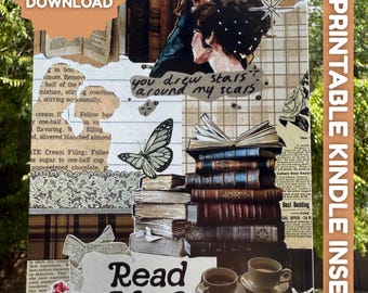 Inserto Kindle de estilo Dark Academia: Decoración de collage de Jane Austen / Descarga digital