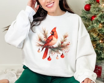 Winter Cardinal Sweatshirt, Bird Sweatshirt, Cardinal Bird Crewneck, Christmas Cardinal Sweatshirt, Holiday Cardinal Sweatshirt