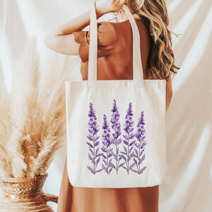Lavender Tote Bag, Floral Tote Bag, Cottagecore Tote Bag, Cotton Canvas Tote