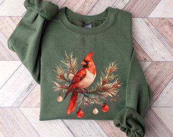 Winter Cardinal Sweatshirt, Bird Sweatshirt, Cardinal Bird Crewneck, Christmas Cardinal Sweatshirt, Holiday Cardinal Sweatshirt