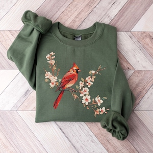 Cardinal Bird Sweatshirt, Cardinal Crewneck, Red Cardinal Bird Shirt, Dogwood Sweatshirt, Bird Sweatshirt, Cardinal Bird Lover Gift