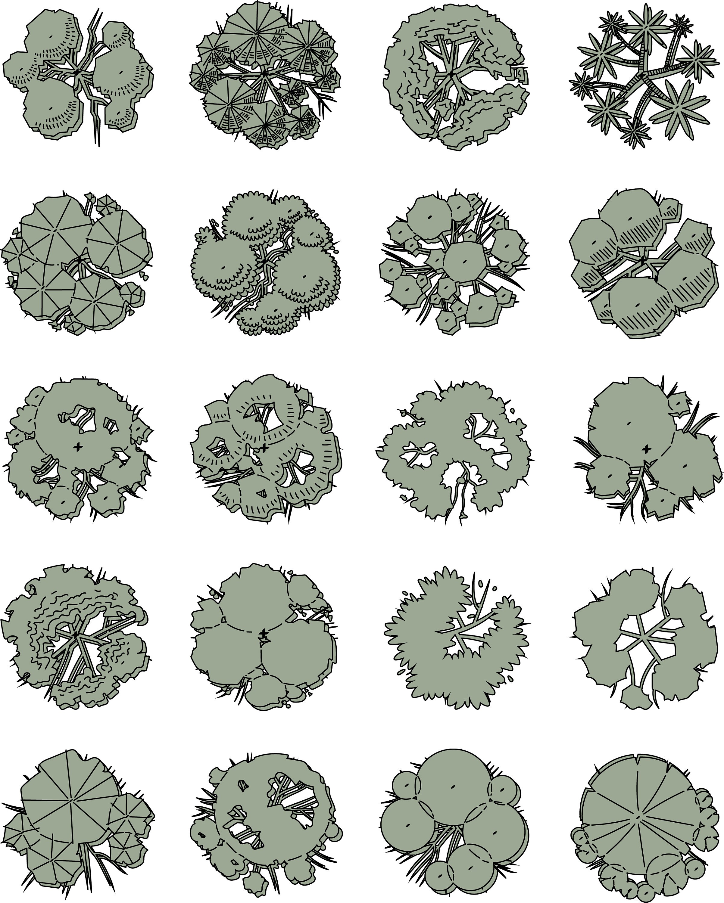 Landscape Tree Plans, Line Art, Tree Clip Art, Design Symbols ...