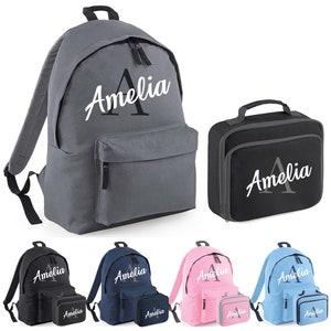 Ensemble sac à dos et sac à lunch avec prénom personnalisé - Sac à dos personnalisé imprimé Garçons Filles Prénom Enfants Sacs d'école