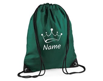 Personalised Crown Pull String Bag Unisex Drawstring Ballet Kids Gift