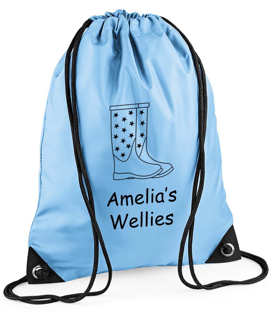 Personalised Drawstring Wellie Boots Bag For Kids - School/Nursery - Water Resistant - UK Made