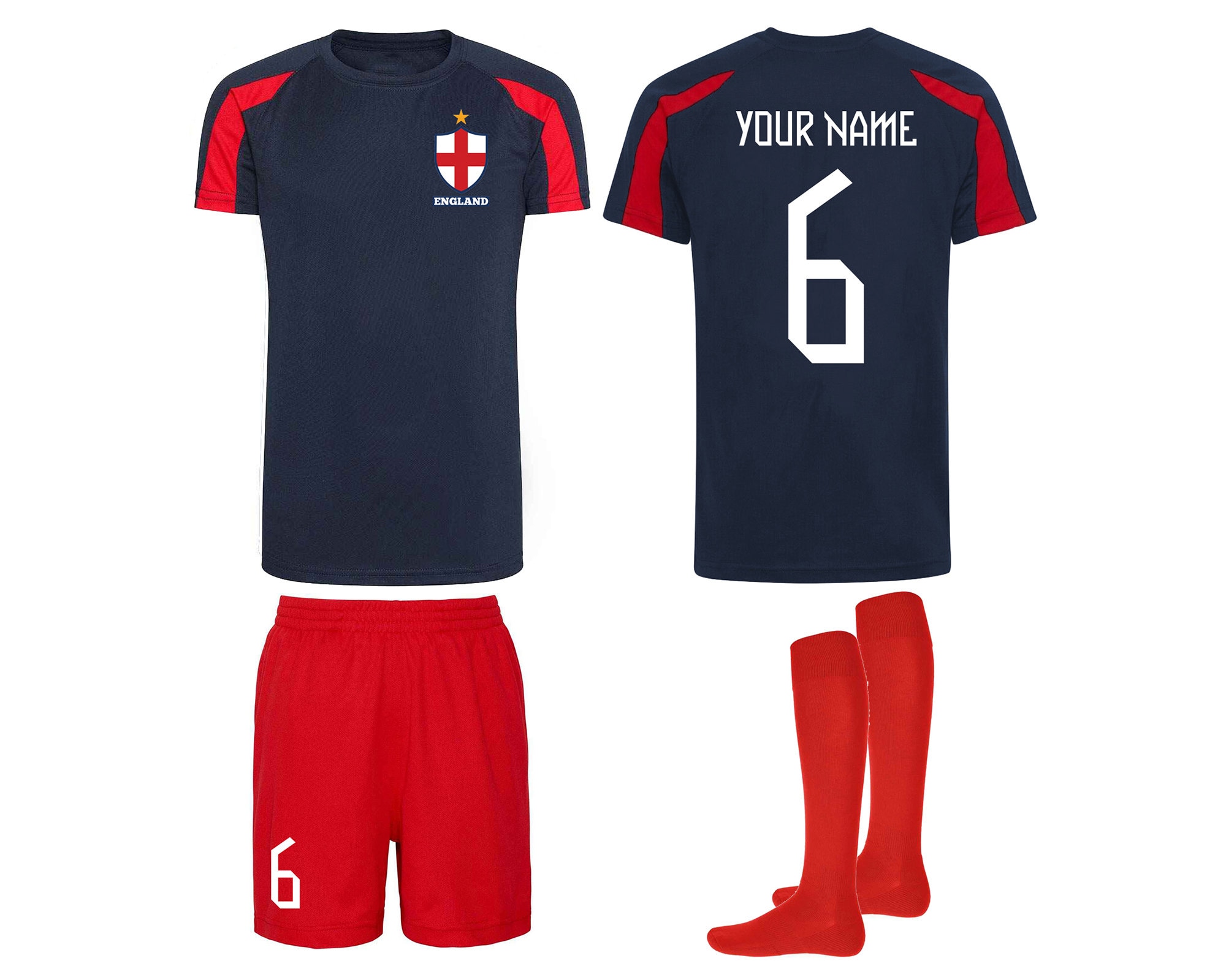 Personalised England Football Kits Custom Football Shirts Shorts and