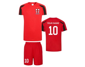 Personalised England Style Sports Kits Football Shirts and Shorts for Boys and Girls Best Birthday Gift for Children Kids Playwear