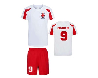 Kits deportivos personalizados de estilo inglés, camisetas y pantalones cortos de fútbol para niños y niñas, el mejor regalo de cumpleaños para niños, ropa de juego para niños.