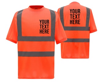 Personalised/customised Orange Printed hi-vis Visibility Safety T-shirt