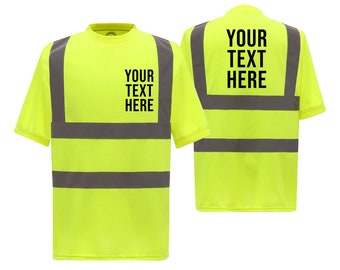 Personalised/customised yellow printed hi-vis visibility safety t-shirt