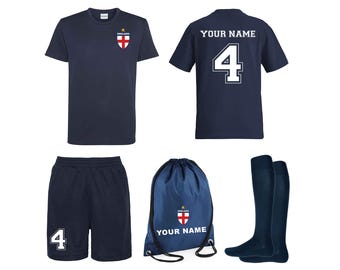 Kids Personalised Navy Blue England Style Away Football Kit Customised Jersey