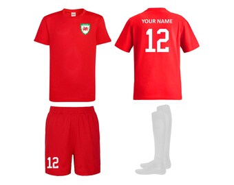 Personalised Wales Style Football Kits Custom Football Shirts Shorts and Socks for Boys and Girls Best Birthday Gift for Children Kids