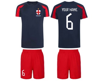 Personalised England Style Sports Kits Football Shirts and Shorts for Boys and Girls Best Birthday Gift for Children Kids Playwear