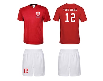 Kits deportivos personalizados de estilo inglés, camisetas y pantalones cortos de fútbol para niños y niñas, el mejor regalo de cumpleaños para niños, ropa de juego para niños.