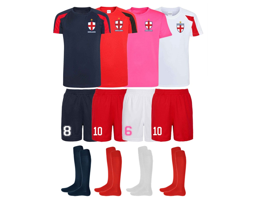 Personalised England Football Kits Custom Football Shirts Shorts and