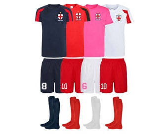 Personalised England Football Kits Custom Football Shirts Shorts and Socks Girls and Boys Tops Best Birthday Gift